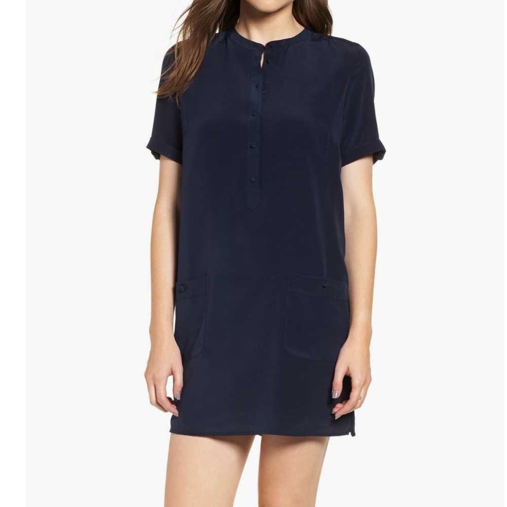 Sezane Zoe Silk Pocket Mini Dress Navy - Size 36